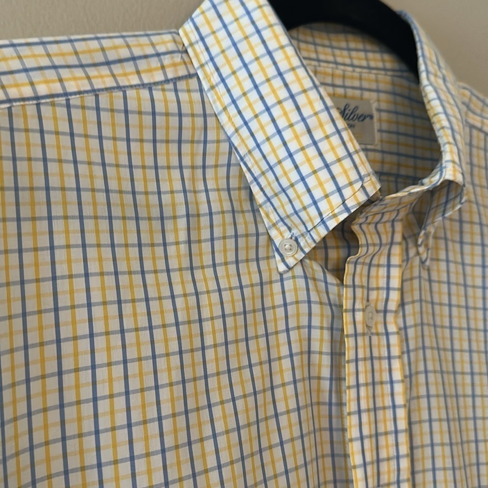 Ben Silver Mens Traditional Check Yellow/Blue Button Down Shirt Sz 16-34 Classic - Picture 6 of 13